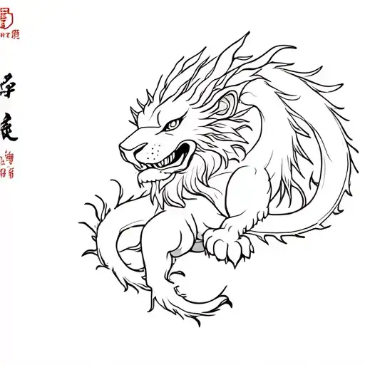 Jin Jang dragon hugging a flawl lion tattoo design idea