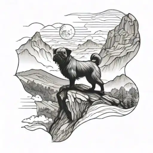 Brussels griffon mountain landscape tattoo design idea