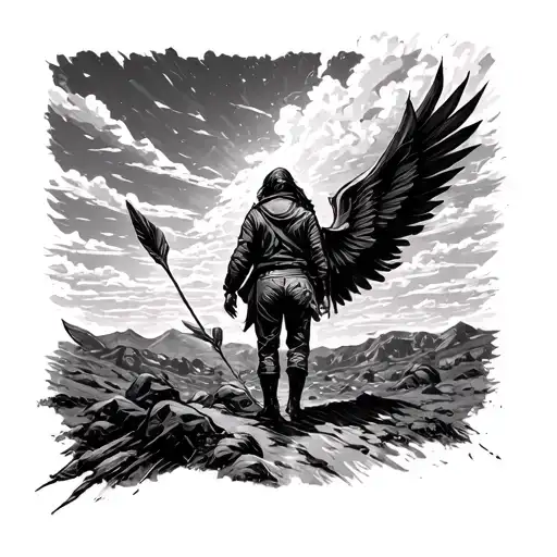 I take a step, take a second road under my feet, the sky above my head, confidently, like arrows at a time, I will not say, tattoo design idea