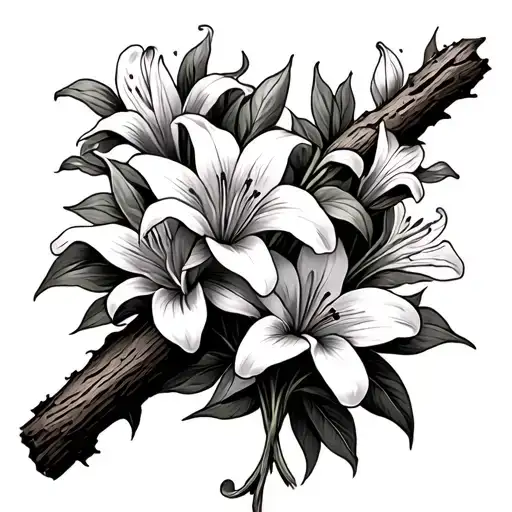 The wooden staff of saint Joseph sprouted with lilies  tattoo design idea