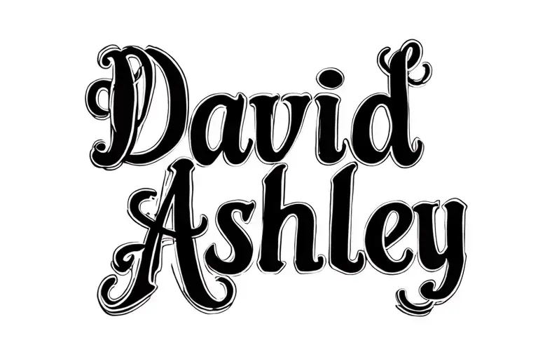 "David Ashley" just cursive letters, not a drawing or some sort. write them in black with white background and after each other not bel tattoo design idea