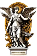 a wall of angels above a greek statue tattoo design idea