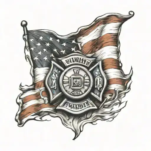 Firefighter Insigna, with american and puerto rican flag ripping through the skin tattoo design idea