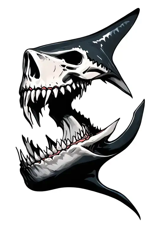 shark jaw skull 45 degree tattoo design idea