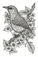 Wren bird with violets tattoo design idea