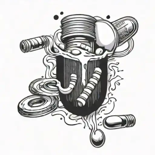 pill being broke open with music notes flowing out the pill tattoo design idea