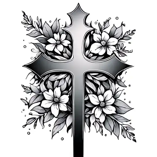 infinity cross tattoo, spring, winter, spring, winter below cross in line tattoo design idea