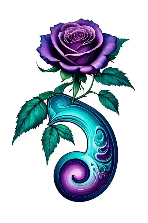  teal and purple rose and semicolon incorporated tattoo design idea