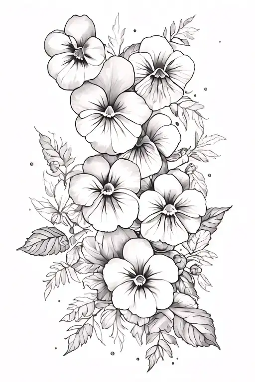 crown and pansies surrounding tattoo design idea