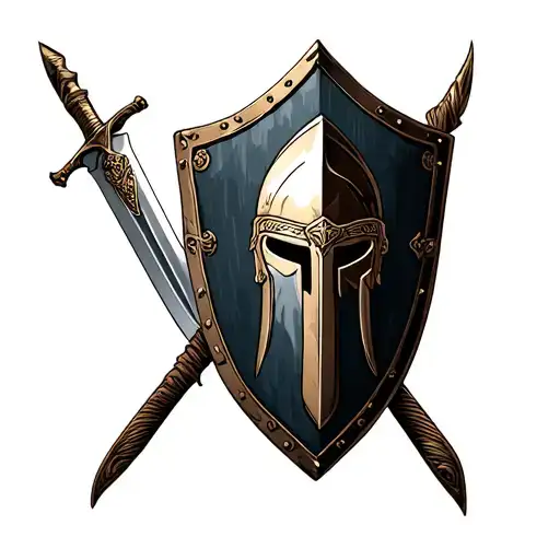 spartan sword helmet and shield templar cross tattoo design idea
