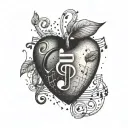Whimsical music notes forming a heart shape with a teacher's apple tattoo design idea