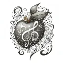 Whimsical music notes forming a heart shape with a teacher's apple tattoo design idea
