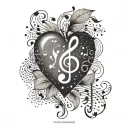 Whimsical music notes forming a heart shape with a teacher's apple tattoo design idea