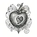Whimsical music notes forming a heart shape with a teacher's apple tattoo design idea