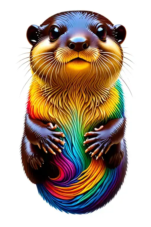 colourful rainbow otter tattoo design idea