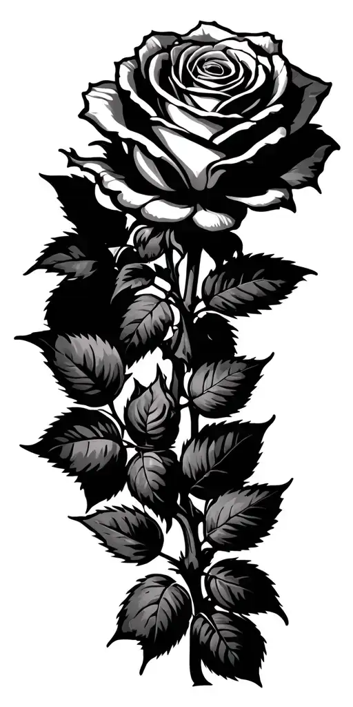 closed rose with long shaft and not many leaves tattoo design idea