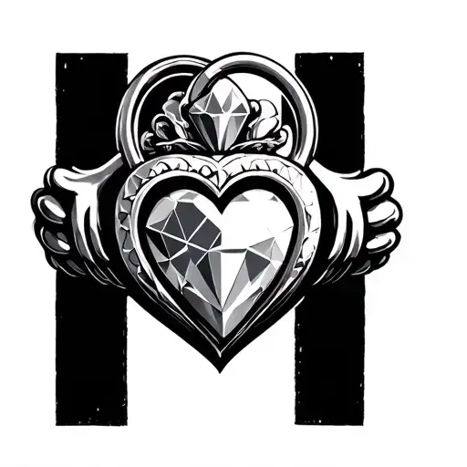 Claddagh with diamond heart shaped lock tattoo design idea