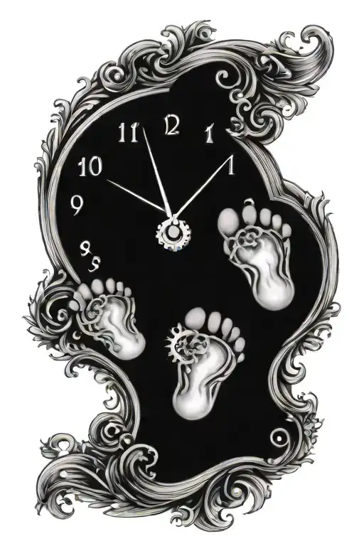 clocks  baby feet prints and date of birth  tattoo design idea
