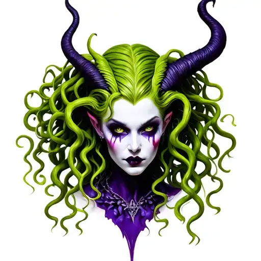 medusa, maleficent, harley quinn tattoo design idea