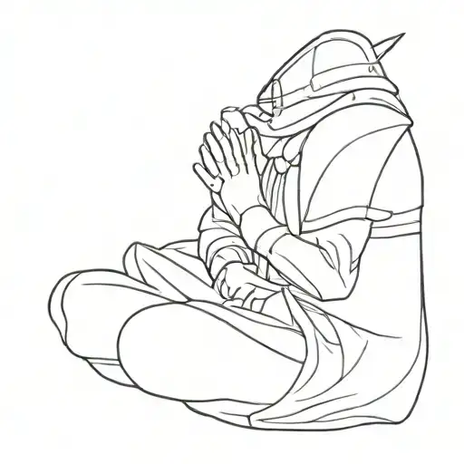 A knight sits on one knee and prays with his hands folded in prayer tattoo design idea