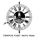 clock with text "TEMPUS FUGIT" above and "MEMENTO MORI" below and a lighthouse in the clock tattoo design idea