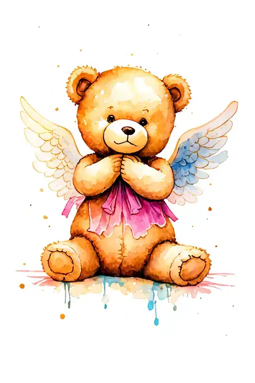 teddy bear angel tattoo design idea