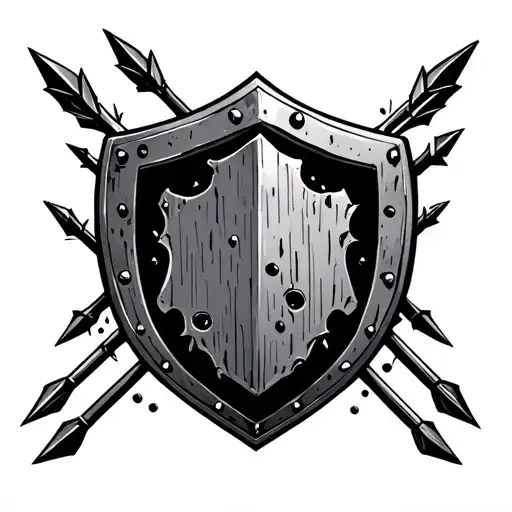 shield with bullet holes and arrows tattoo design idea