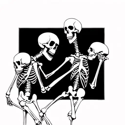 two skeletons holding hands walking into the darkness tattoo design idea