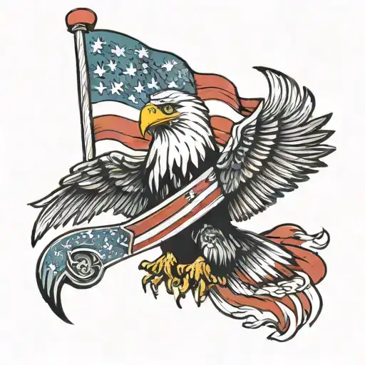 Eagle Holding an american  Flag and a pulaski tool tattoo design idea