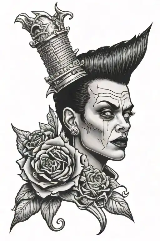 bride frankenstein candle dagger tattoo design idea
