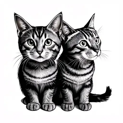 two grey tabby cats line art tattoo design idea