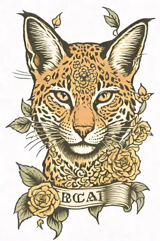 a Bobcat with flowers and a bible verse under it tattoo design idea