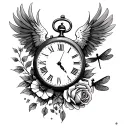 phoenix, rose, dragonfly, ladybug, stop watch tattoo design idea