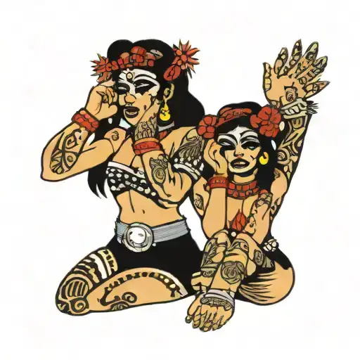 Aztec sexy girls   Hear No Evil    See No Evil   Speak No Evil tattoo design idea