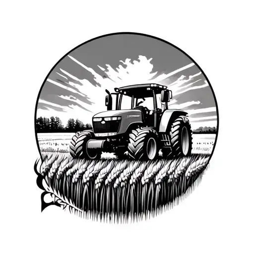 cross with John Deere in wheat field tattoo design idea