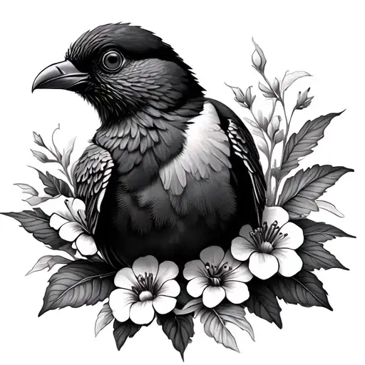 Kiwi bird with flowers tattoo design idea