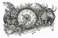 An architecturally inspired design featuring a mix of animals and insects in a dotwork style tattoo design idea