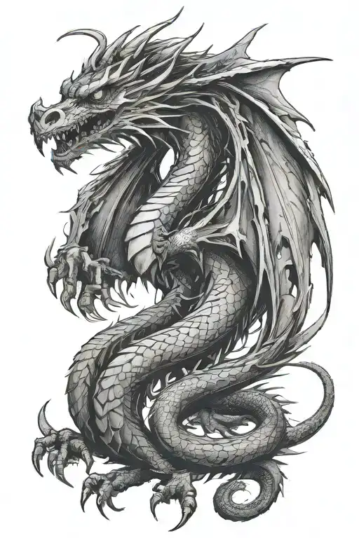 intimidating dragon with wings outstretched  tattoo design idea