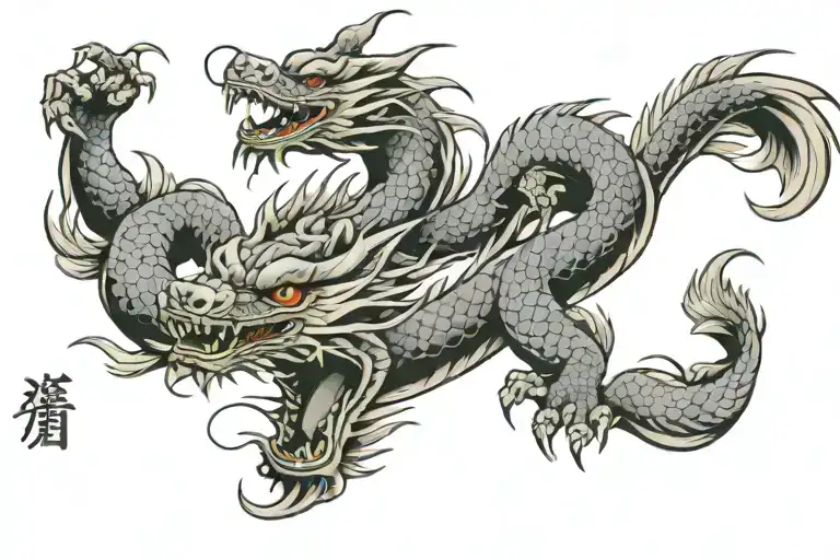 japanese  dragon wrapped around a nike swoosh black and grey tattoo design idea