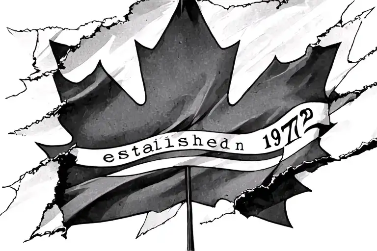 tattered Canadian flag with "established in 1972" tattoo design idea