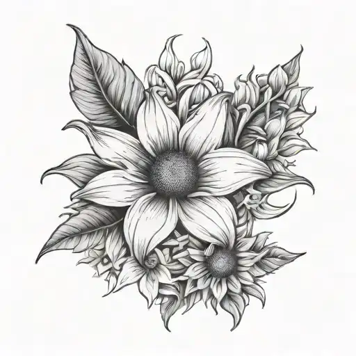 lily flower and sunflower flower tattoo design idea