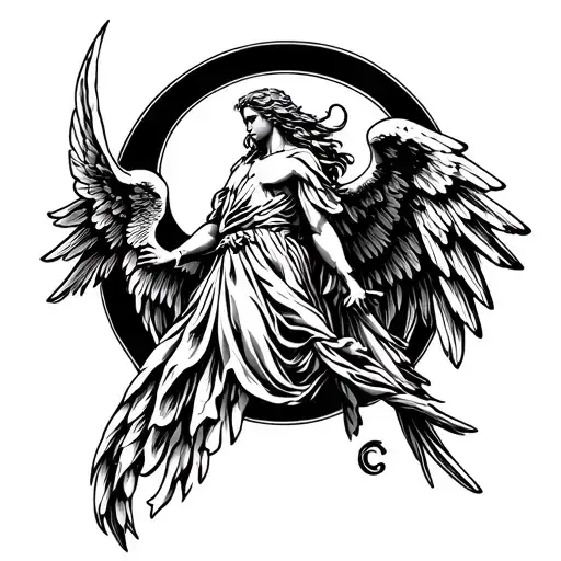 archangel with symbol G>^v tattoo design idea