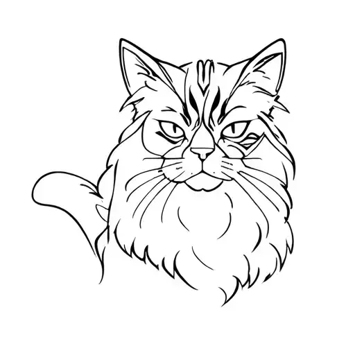 a fluffy black cat carved in metal tattoo design idea
