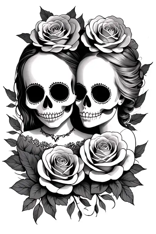 day of the dead married couple roses intertwined tattoo design idea
