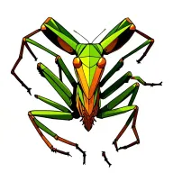 praying mantis humoristic colorfull geometric tattoo design idea