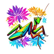 praying mantis humoristic colorfull geometric tattoo design idea