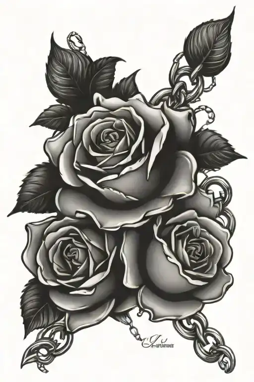 family, chain, names, roses tattoo design idea