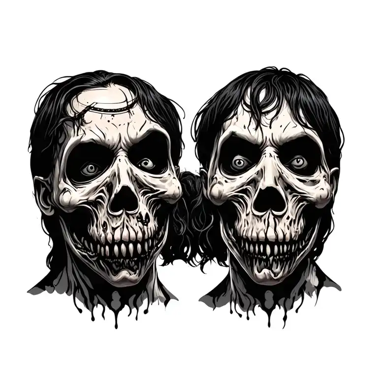 creepy cementary still frame chest tattoo, horrorcore , ICP , zombie tattoo design idea