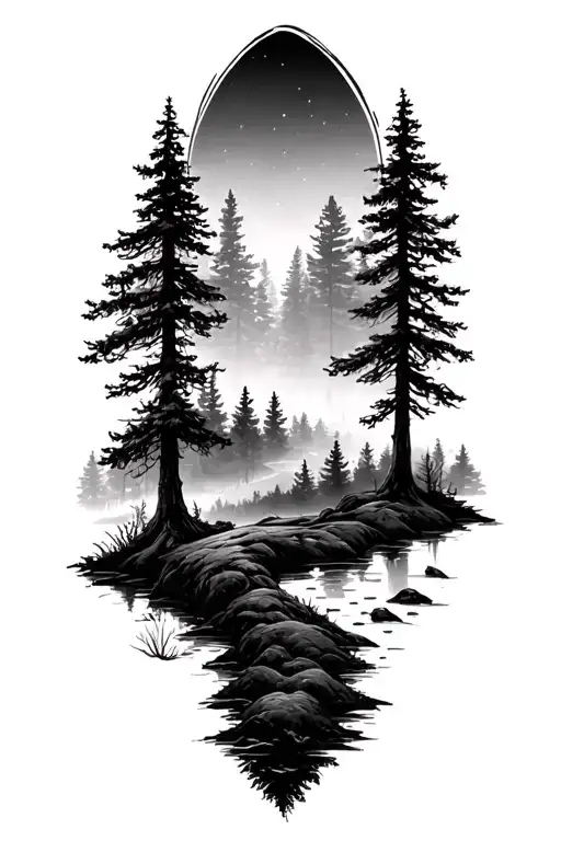 forest landscape tattoo design idea