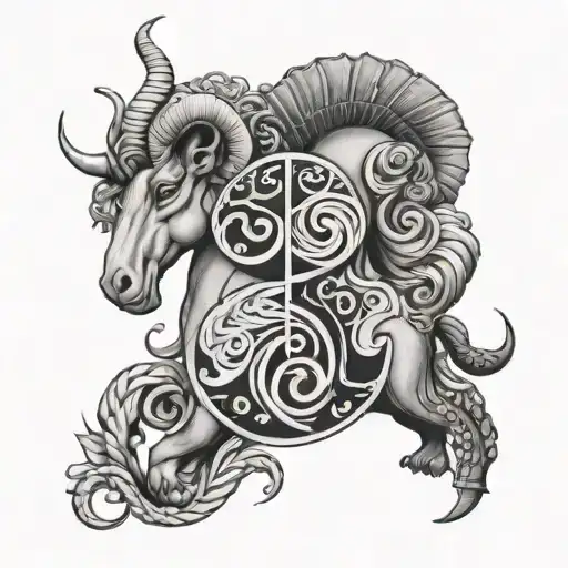 half Aries and Capricorn zodiac sign inside tattoo design idea